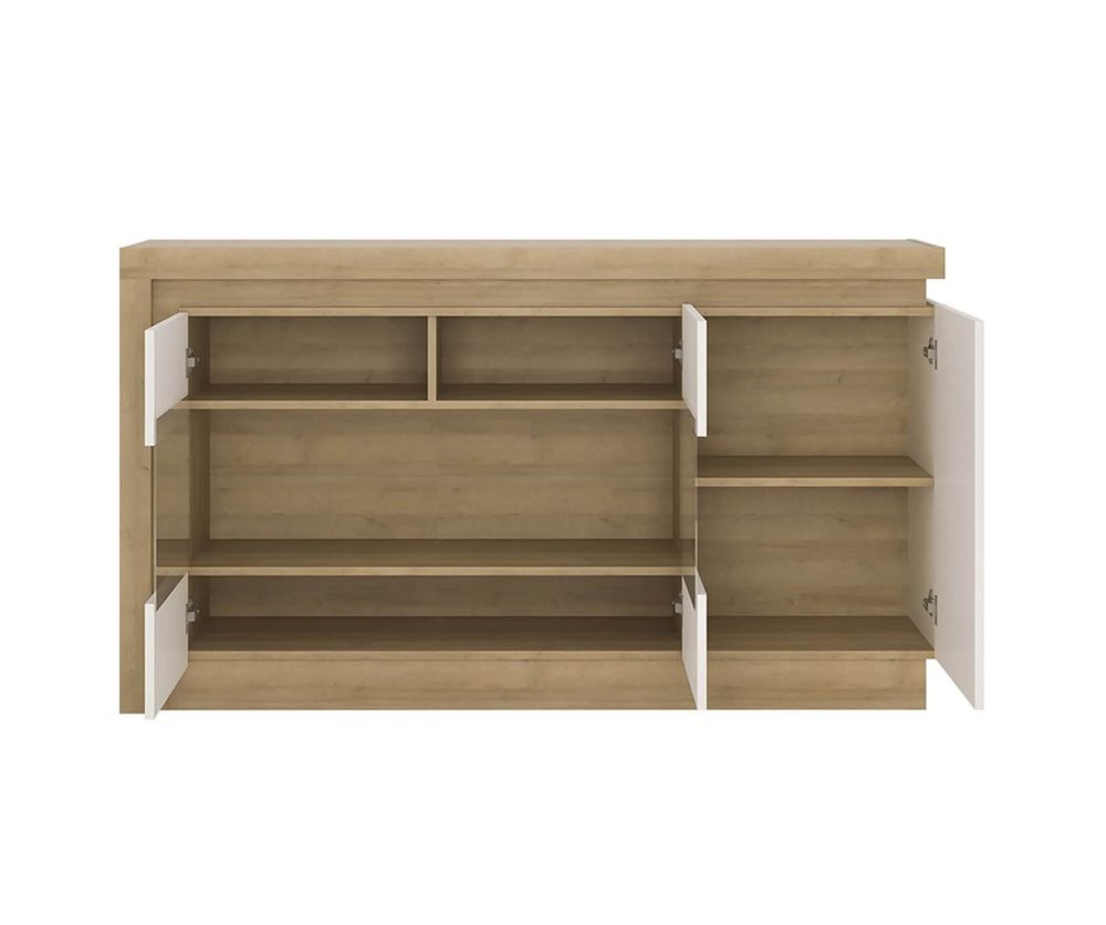 FTG Lyon Riviera Oak and White High Gloss 3 Door Glazed Sideboard
