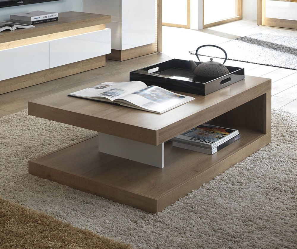 FTG Lyon Riviera Oak and White High Gloss Designer Coffee Table