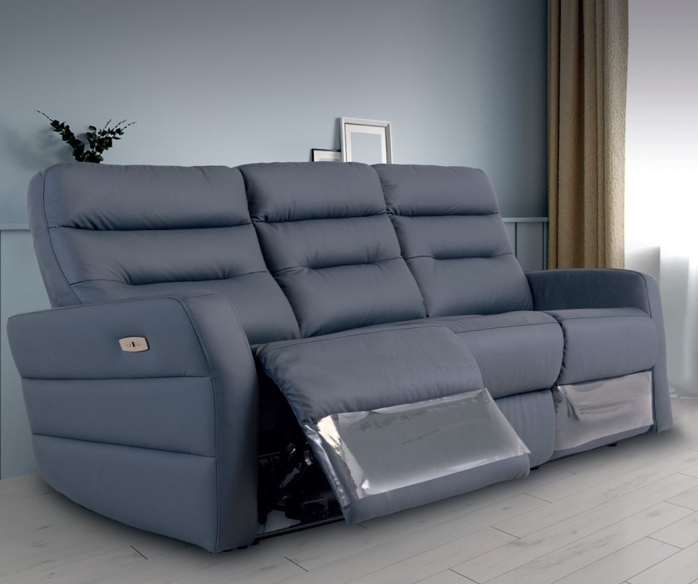 World Furniture Madison Blue Leather Electric Recliner 3 Seater Sofa