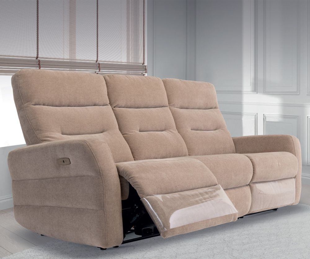 World Furniture Madison Mink Herringbone Fabric Electric Recliner 3 Seater Sofa