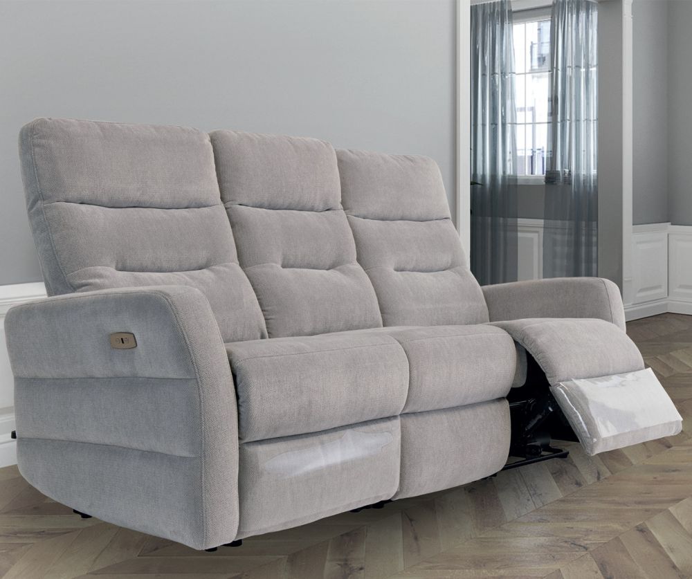 World Furniture Madison Silver Grey Herringbone Fabric Electric Recliner 3 Seater Sofa