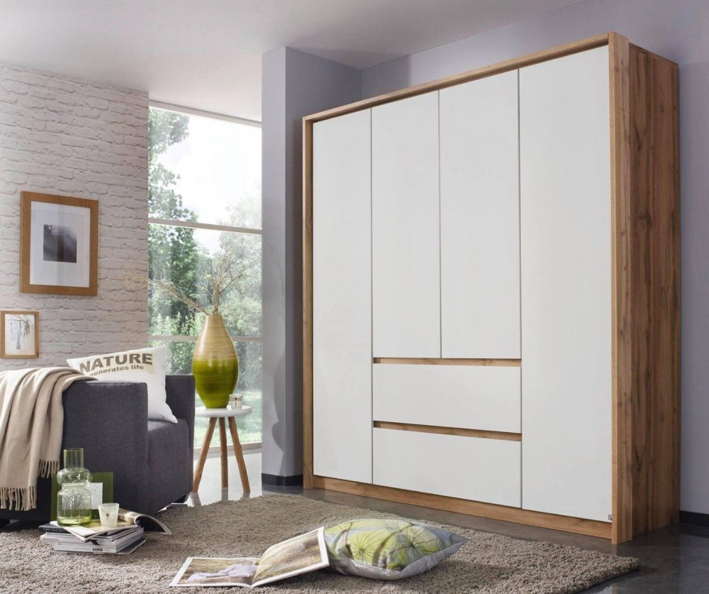 Rauch Mainz Sonoma Oak Colour Carcase with Alpine White Front 4 Door 2 Drawers Combi Wardrobe