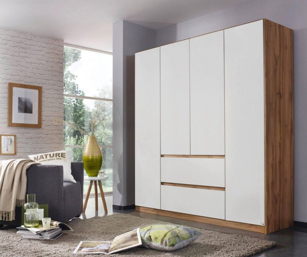 Rauch Mainz Wotan Oak Colour Carcase with Alpine White Front 4 Door 2 Drawers Combi Wardrobe