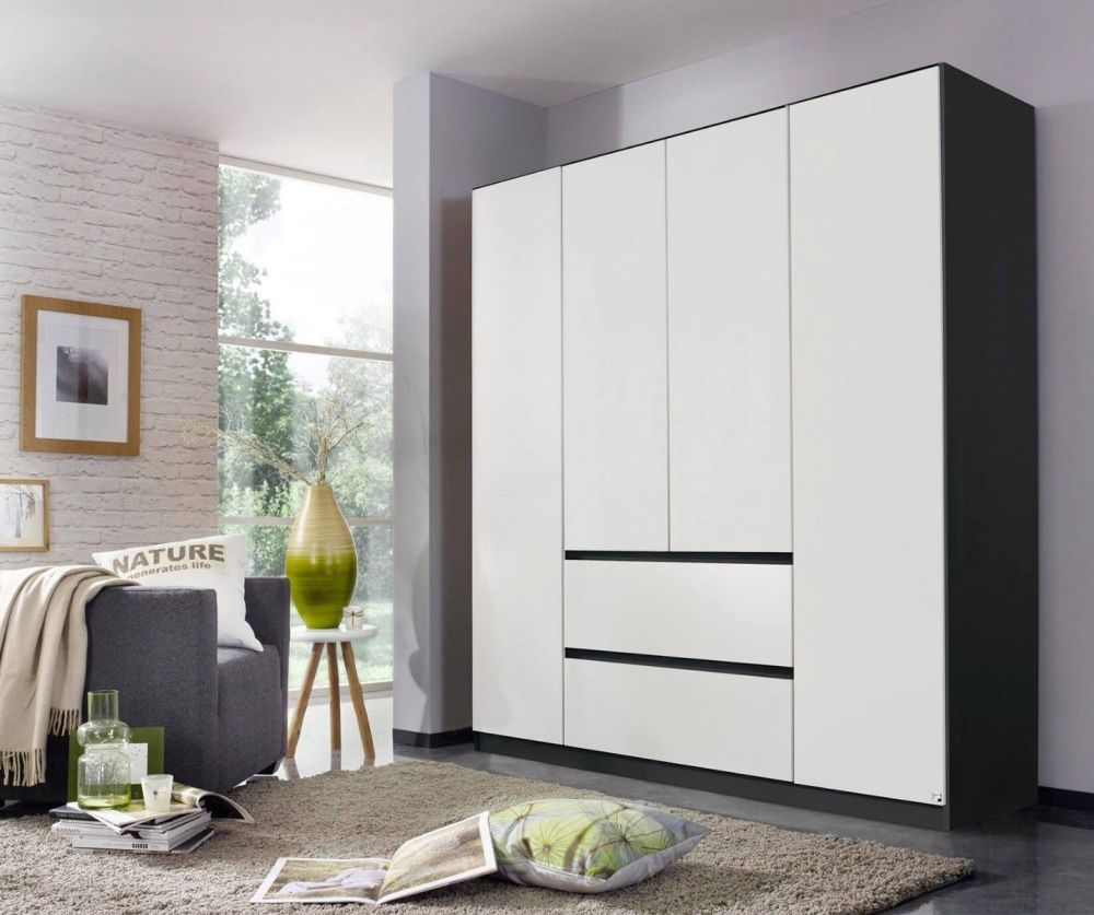 Rauch Mainz Metallic Grey Carcase with Alpine White Front 4 Door 2 Drawers Combi Wardrobe