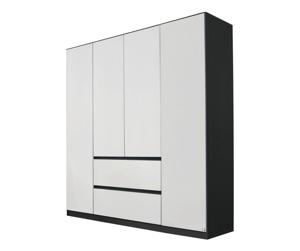 Rauch Mainz Metallic Grey Carcase with Alpine White Front 4 Door 2 Drawers Combi Wardrobe