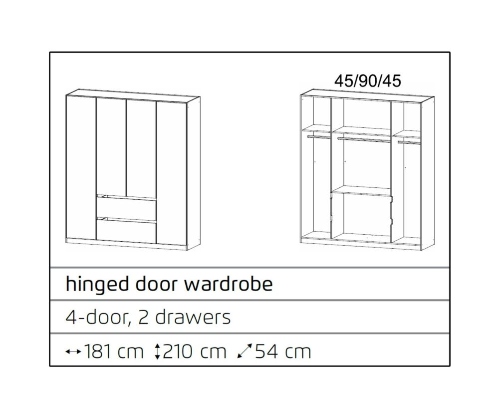 Rauch Mainz Metallic Grey Carcase with Alpine White Front 4 Door 2 Drawers Combi Wardrobe