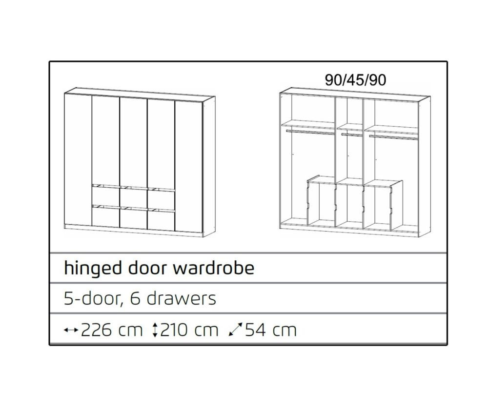 Rauch Mainz Alpine White Carcase with Alpine White Front 4 Door 2 Drawers Combi Wardrobe