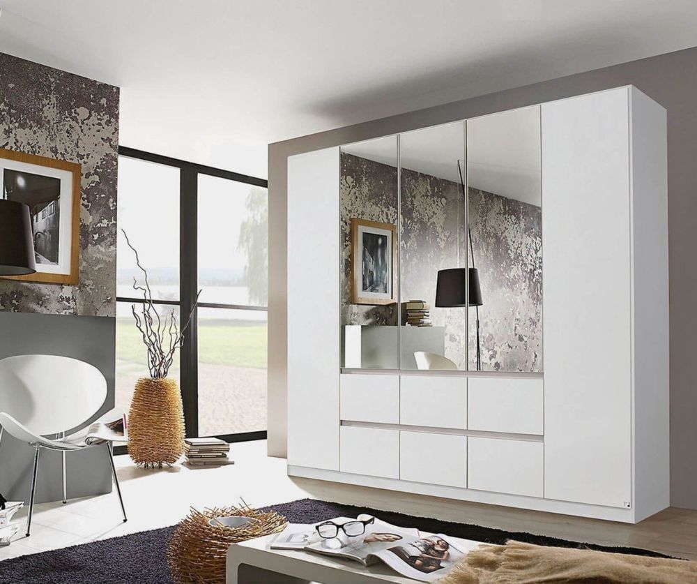 Rauch Mainz Alpine White Carcase with Alpine White Front 5 Door 3 Mirror Combi Wardrobe with Drawers