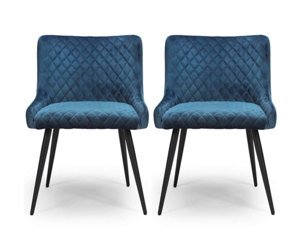 Furniture Link Malmo Blue Velvet Fabric Dining Chair in Pair