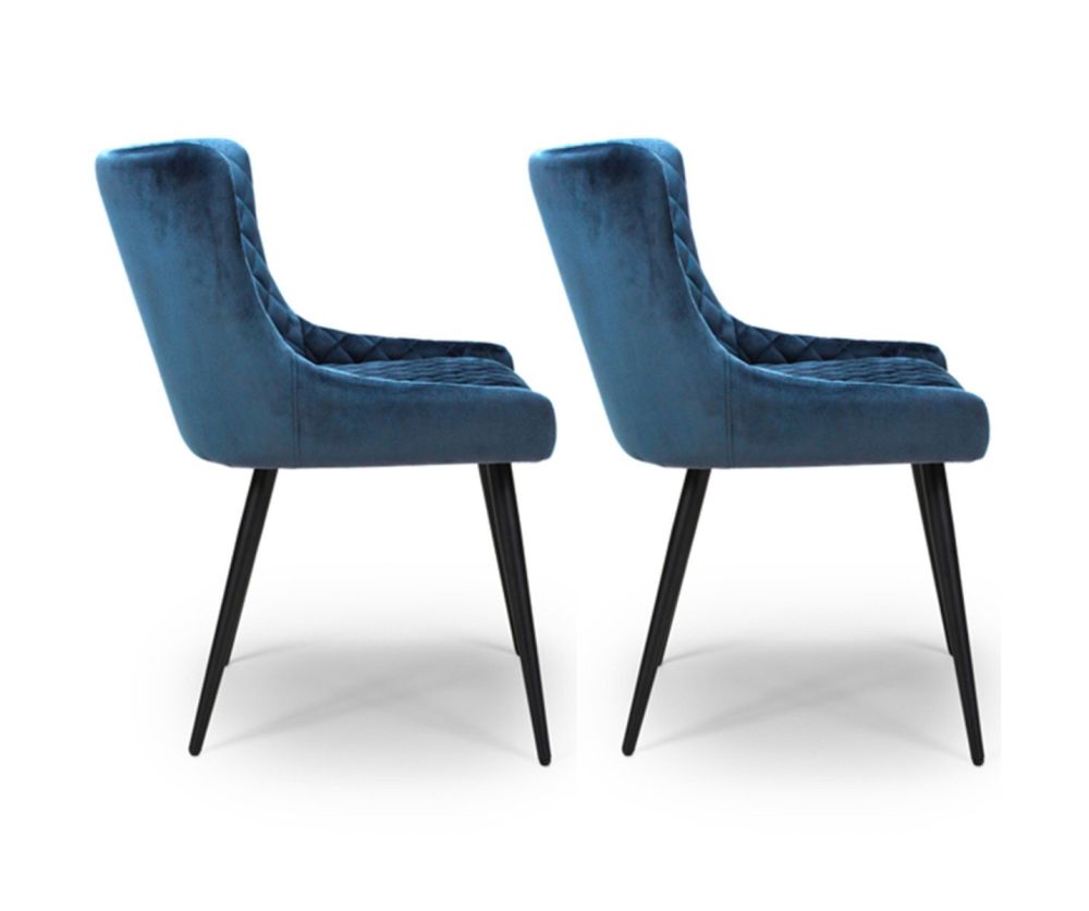 Furniture Link Malmo Blue Velvet Fabric Dining Chair in Pair