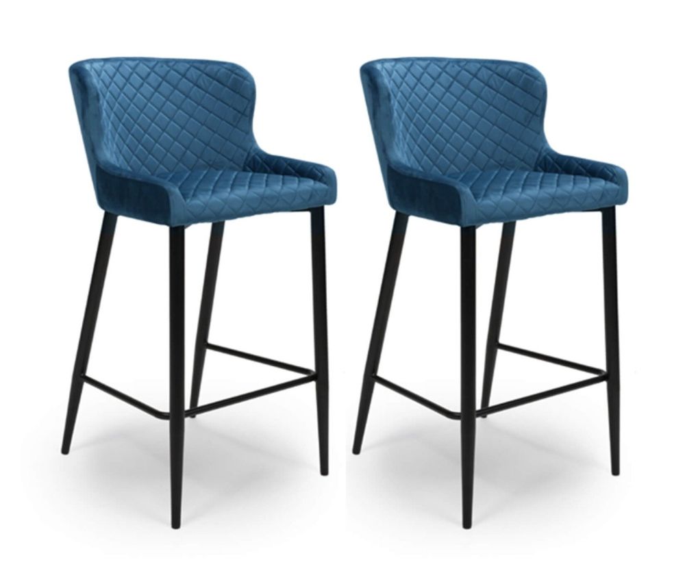 Furniture Link Malmo Blue Velvet Fabric Bar Stool in Pair