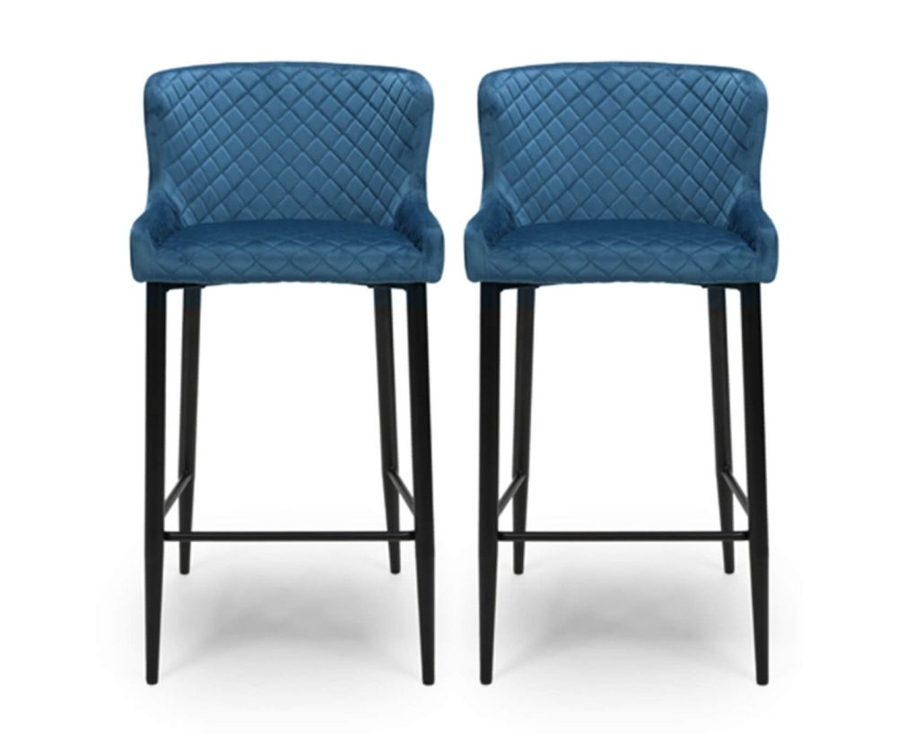 Furniture Link Malmo Blue Velvet Fabric Bar Stool in Pair