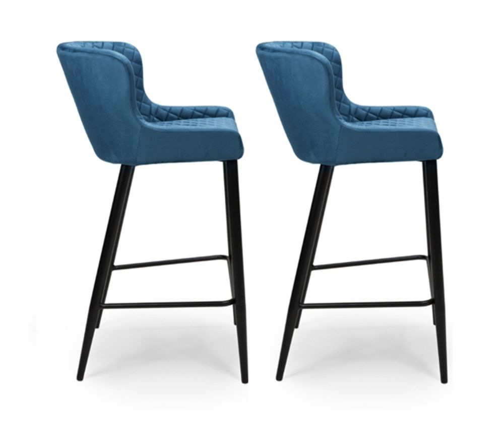Furniture Link Malmo Blue Velvet Fabric Bar Stool in Pair