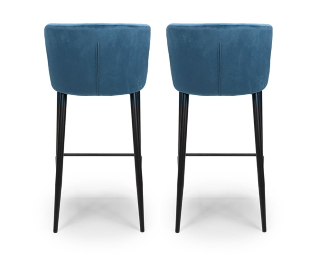 Furniture Link Malmo Blue Velvet Fabric Bar Stool in Pair