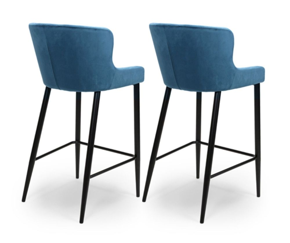 Furniture Link Malmo Blue Velvet Fabric Bar Stool in Pair