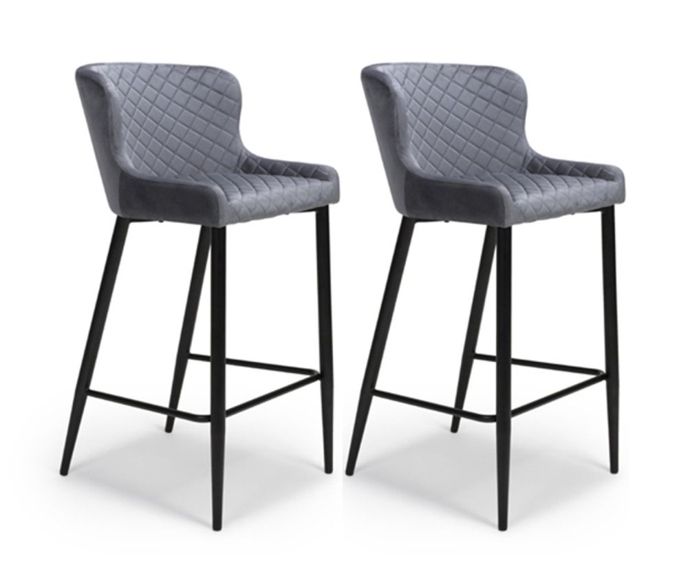 Furniture Link Malmo Grey Velvet Fabric Bar Stool in Pair