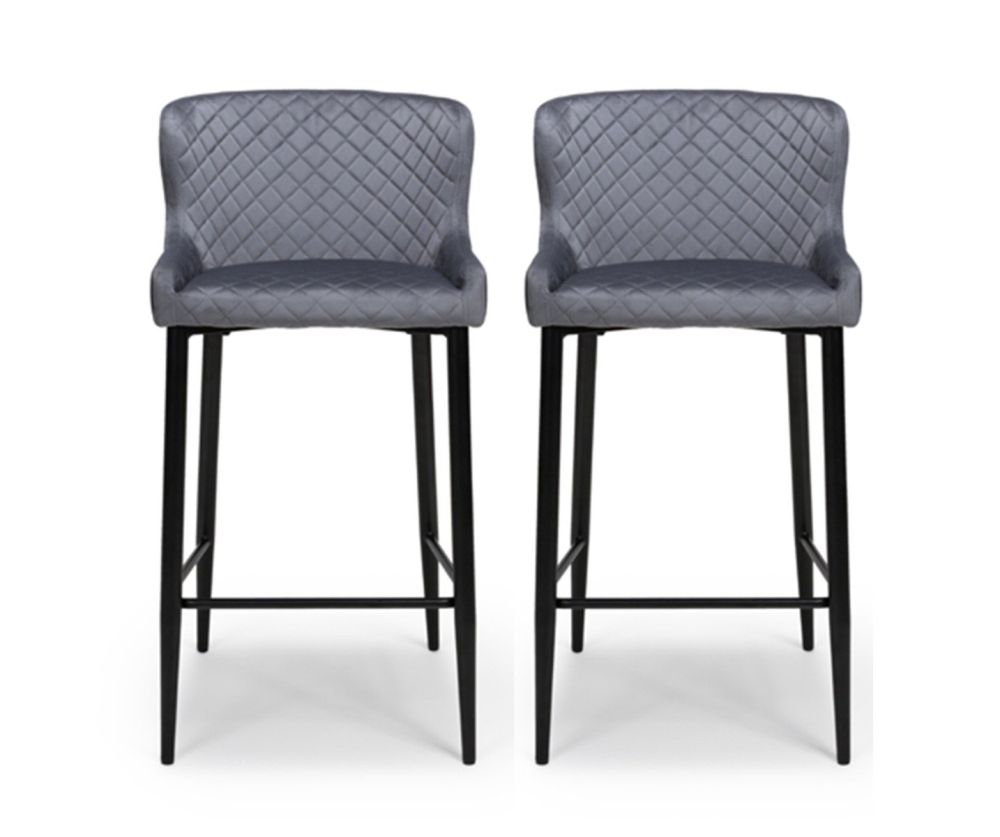 Furniture Link Malmo Grey Velvet Fabric Bar Stool in Pair