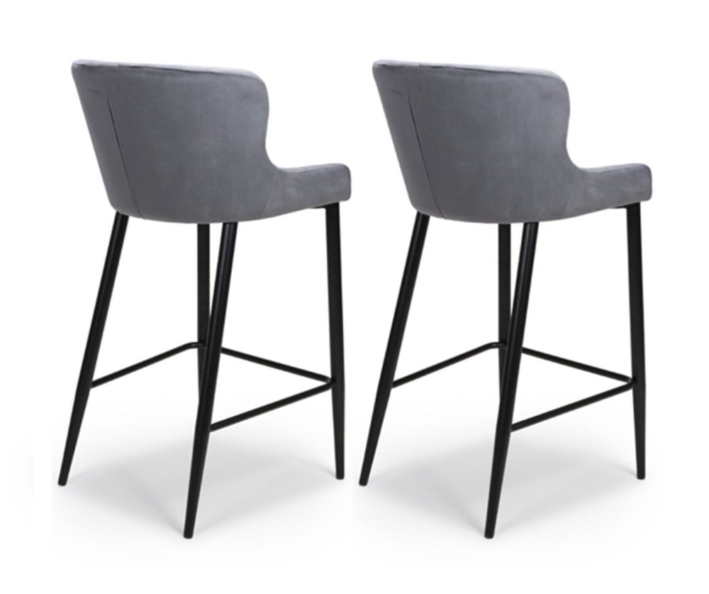 Furniture Link Malmo Grey Velvet Fabric Bar Stool in Pair