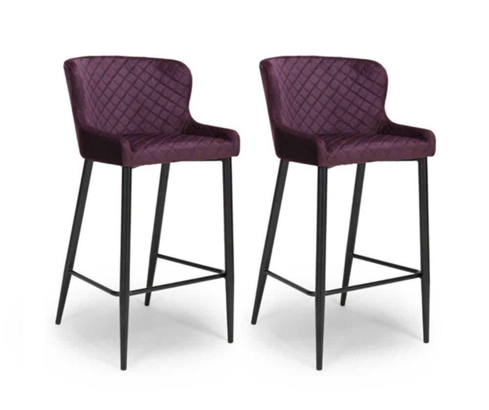 Furniture Link Malmo Mulberry Velvet Fabric Bar Stool in Pair