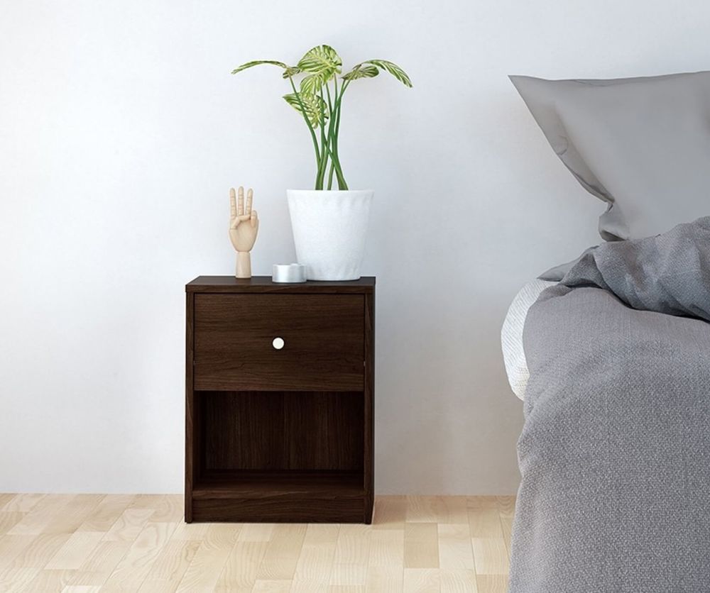 FTG May Dark Walnut 1 Drawer Bedside