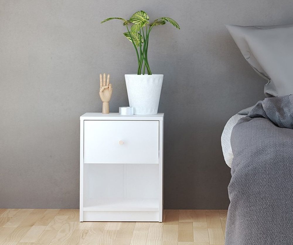 FTG May White 1 Drawer Bedside