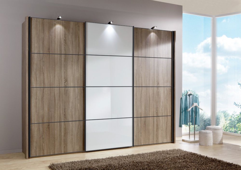 Wiemann Miami Plus Wooden and White Glass Sliding Door Wardrobe