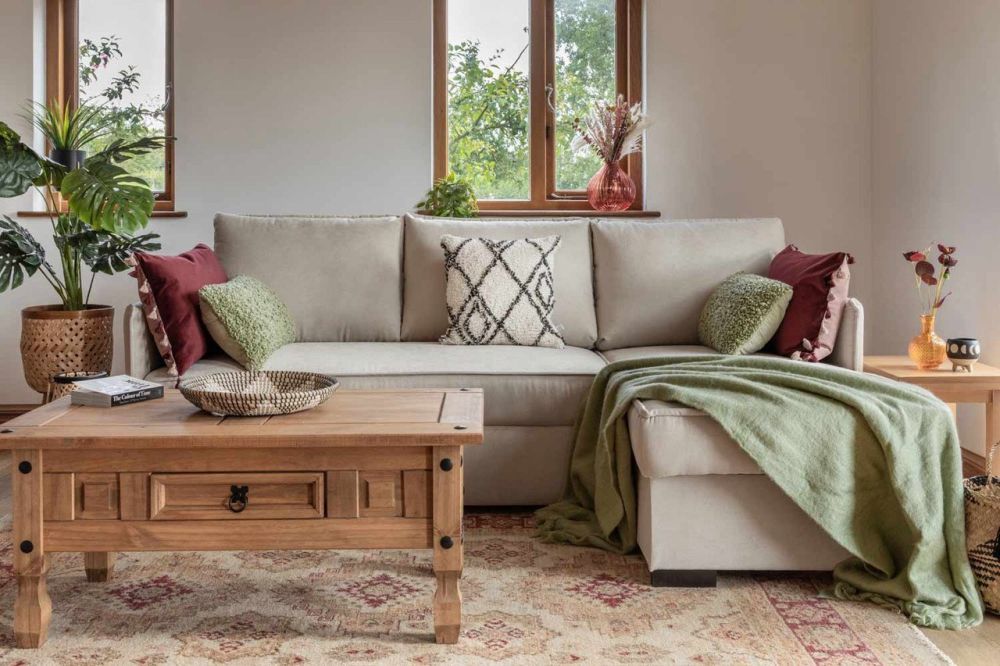 Aluxor Beige Fabric Universal Corner Sofa Bed