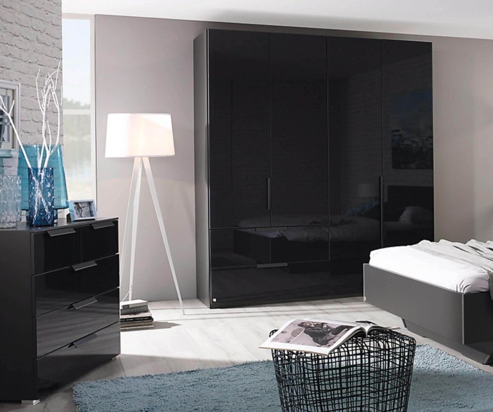 Rauch Miramar Silk Grey Carcase with Silk Grey Glass Front 5 Door Wardrobe with Drawer