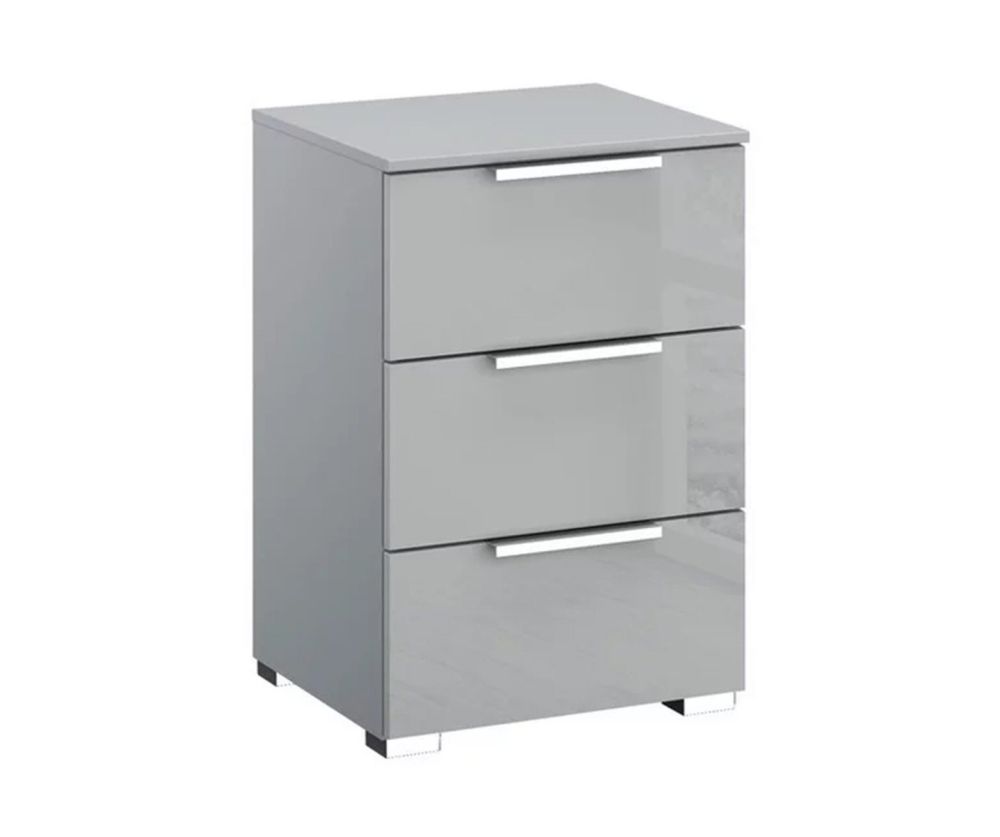 Rauch Miramar Silk Grey Carcase with Silk Grey Glass Front 3 Drawer Bedside Table