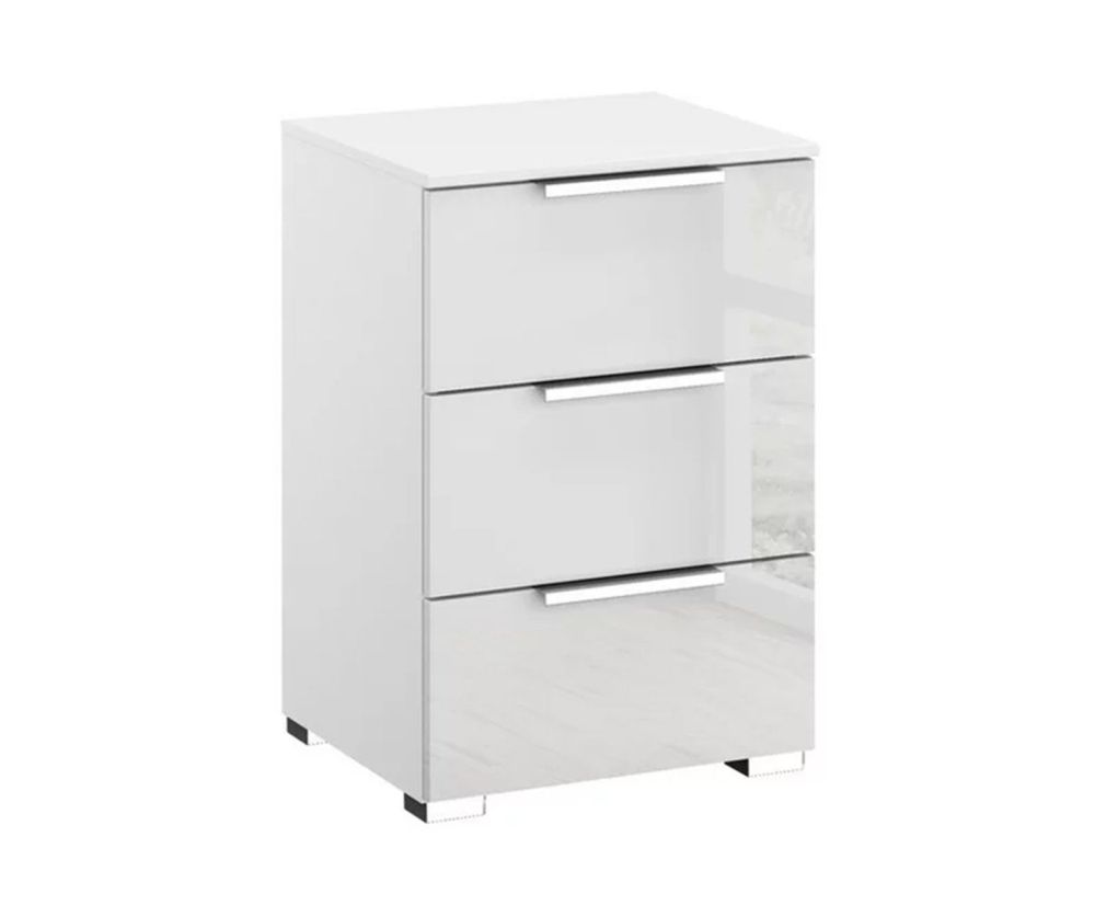 Rauch Miramar Alpine White Carcase with Crystal White Glass Front 3 Drawer Bedside Table
