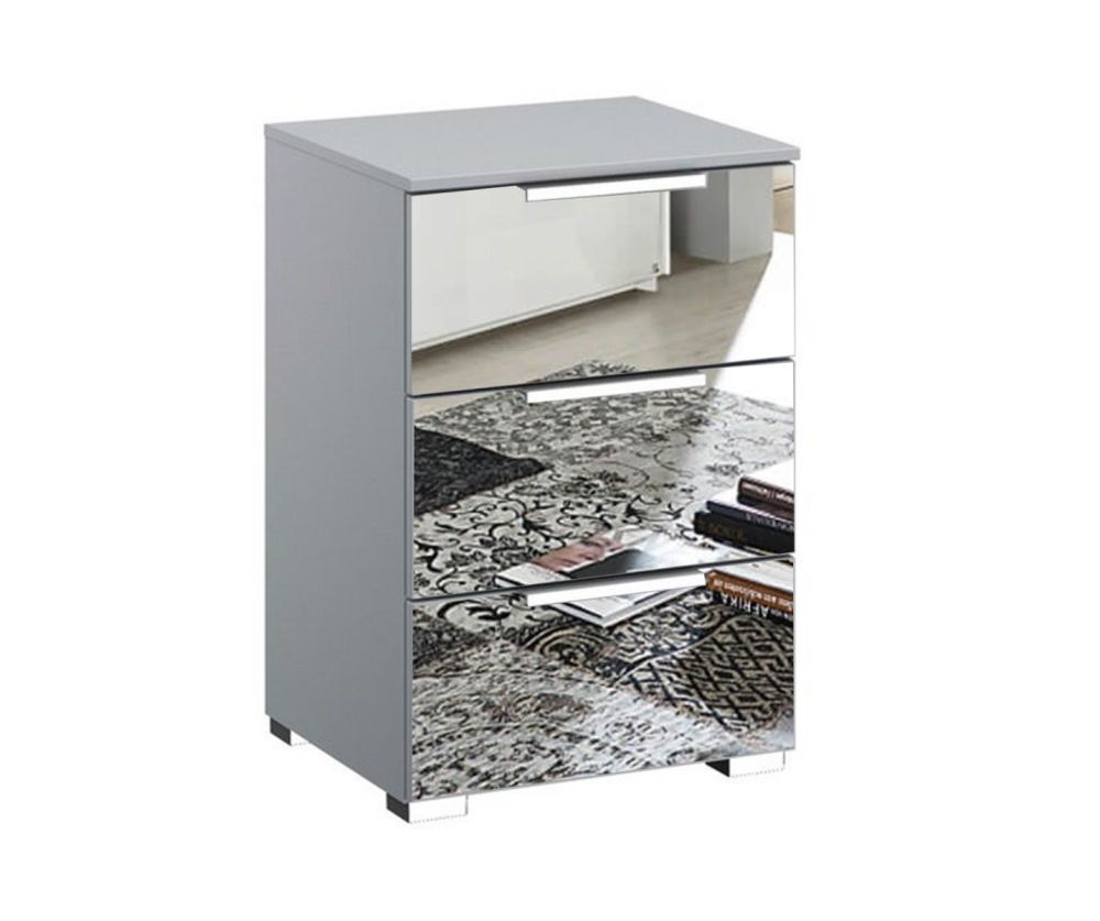 Rauch Miramar Silk Grey Carcase 3 Mirror Drawer Bedside Table
