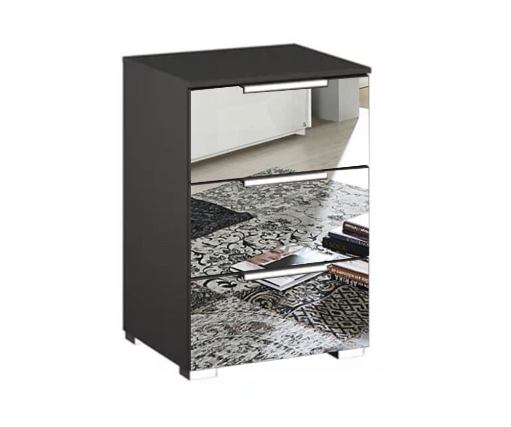 Rauch Miramar Graphite Carcase 3 Mirror Drawer Bedside Table