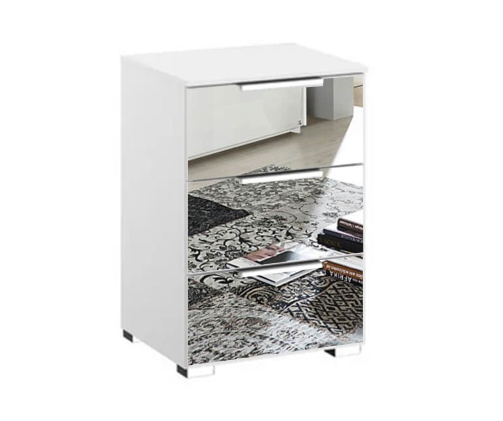 Rauch Miramar Alpine White Carcase 3 Mirror Drawer Bedside Table