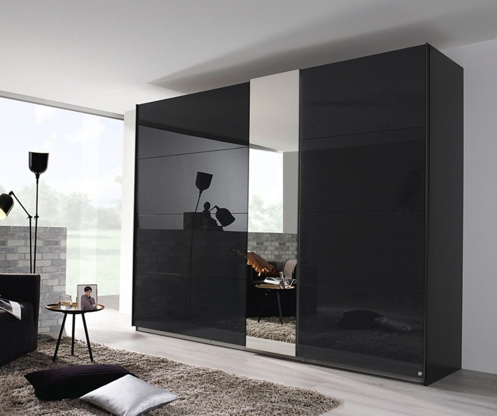 Rauch Miramar Graphite Carcase with Basalt Glass Front 2 Door 1 Mirror Sliding Wardrobe(W271cm)