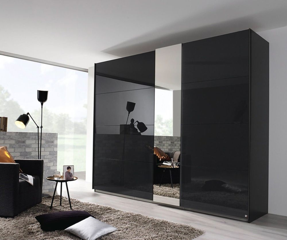 Rauch Miramar Graphite Carcase with Basalt Glass Front 2 Door 1 Mirror Sliding Wardrobe(W226cm)