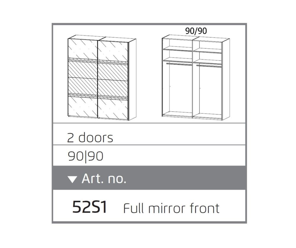 Rauch Miramar Alpine White Carcase 2 Mirror Door Sliding Wardrobe(W181cm)