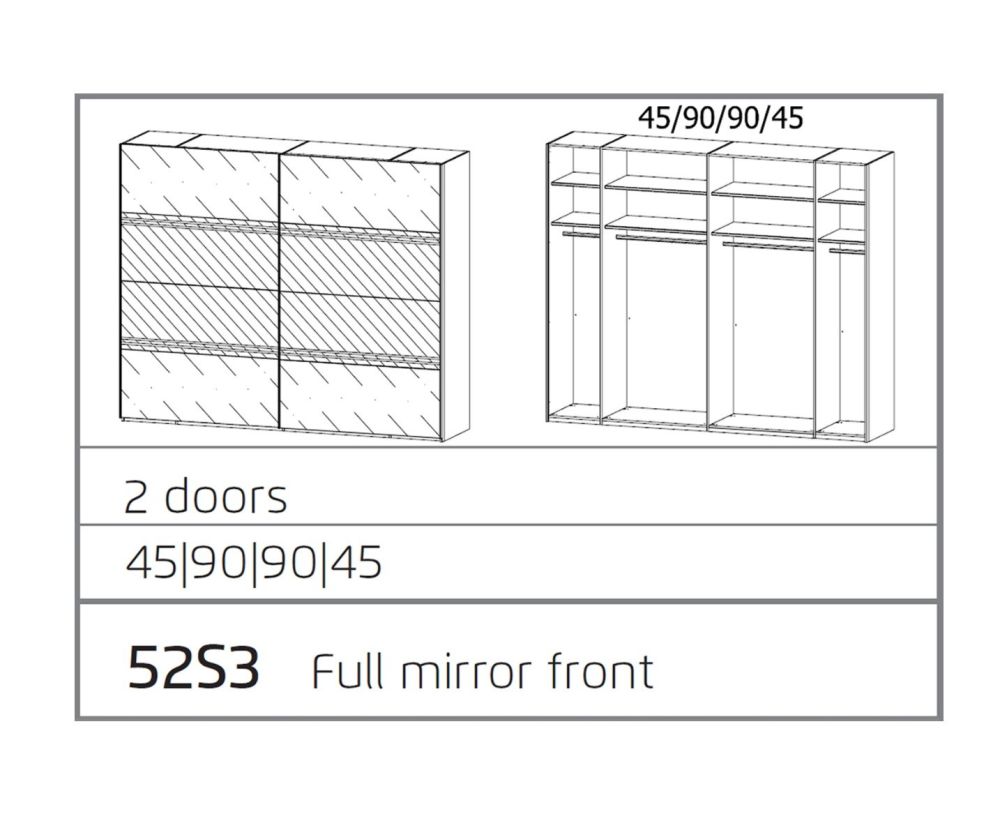 Rauch Miramar Alpine White Carcase 2 Mirror Door Sliding Wardrobe(W271cm)