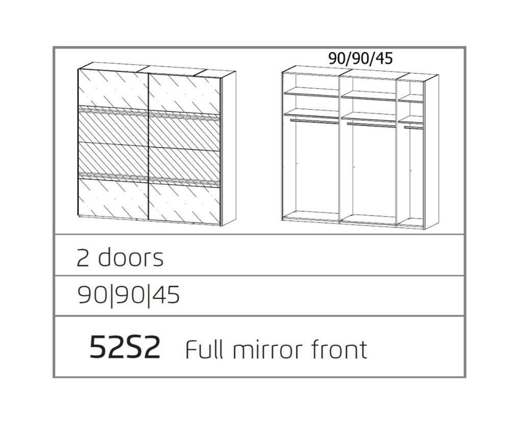 Rauch Miramar Alpine White Carcase with Crystal White Glass 2 Mirror Door Sliding Wardrobe(W226cm)
