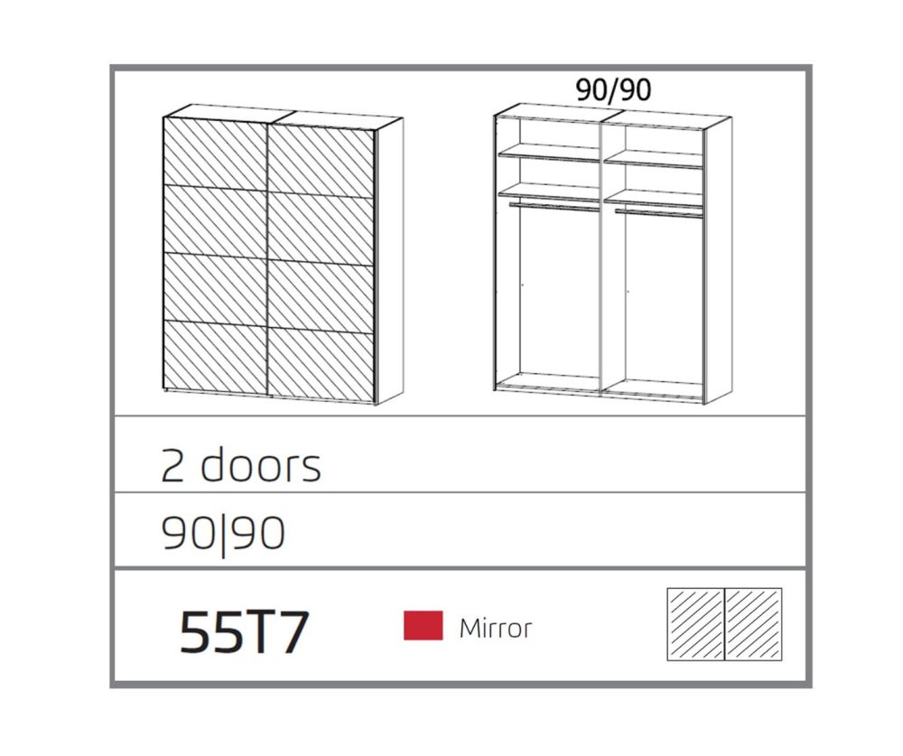 Rauch Miramar Alpine White Carcase 2 Mirror Sliding Door wardrobe(W181cm)