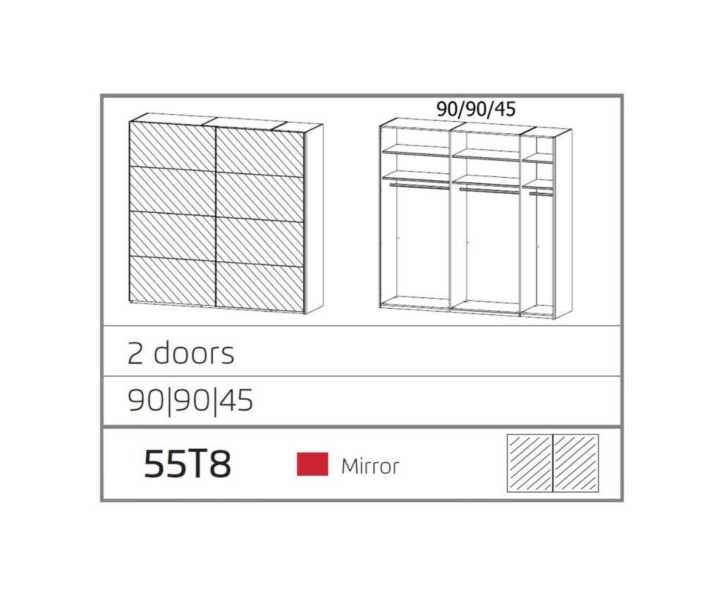 Rauch Miramar Alpine White Carcase 2 Mirror Sliding Door wardrobe(W226cm)