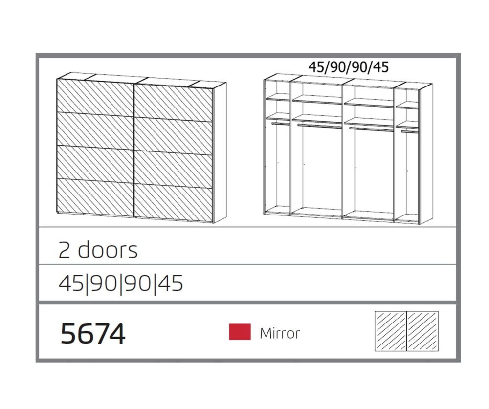 Rauch Miramar Alpine White Carcase 2 Mirror Sliding Door wardrobe(W271cm)