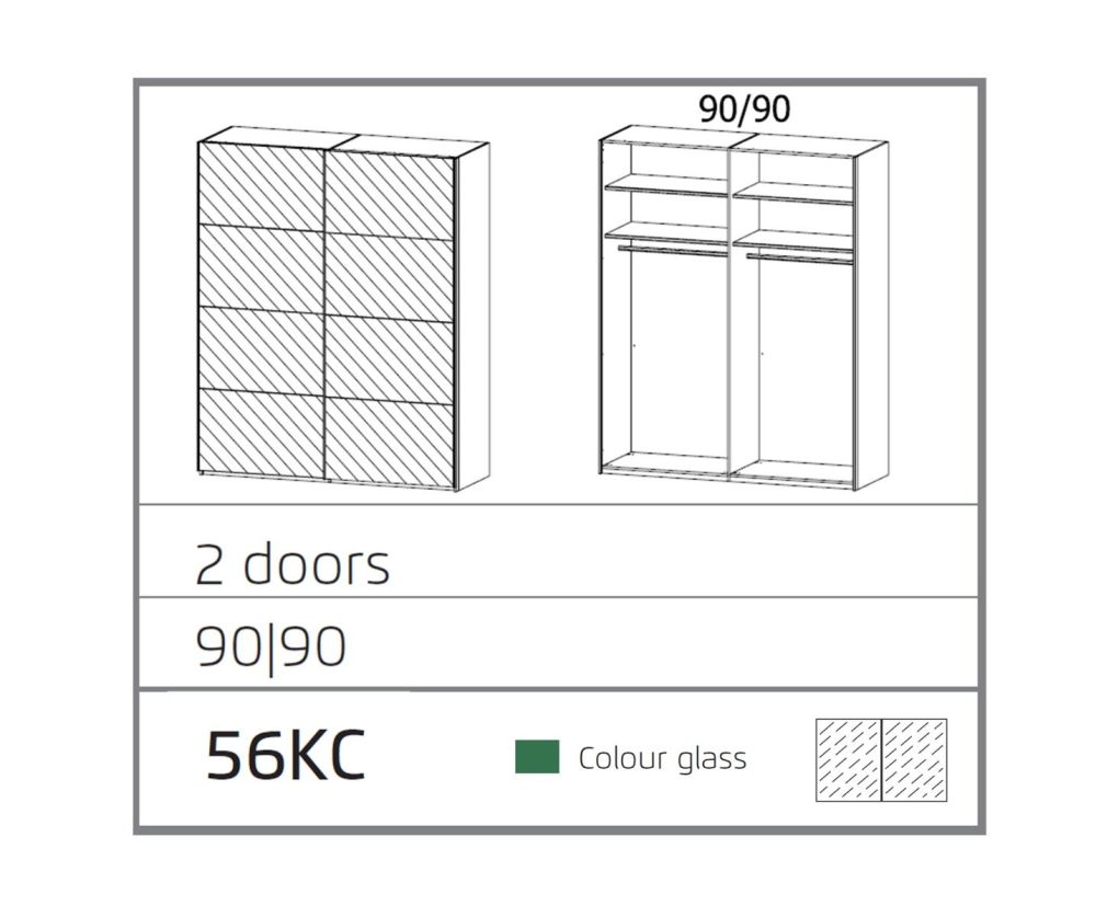 Rauch Miramar Alpine White Carcase with Crystal White Glass Front 2 Glass Door Sliding wardrobe(W181cm)
