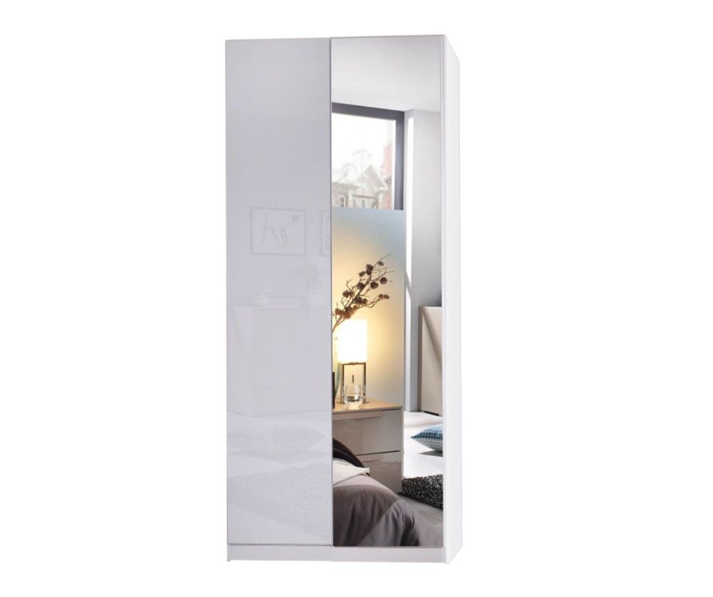 Rauch Miramar Silk Grey Carcase with Silk Grey Glass Front 2 Door 1 Mirror Wardrobe