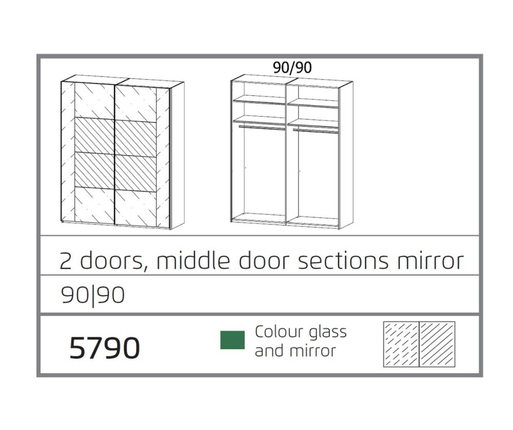 Rauch Miramar Alpine White Carcase with Crystal White Glass 2 Sliding Middle Mirror Door wardrobe(W181cm)