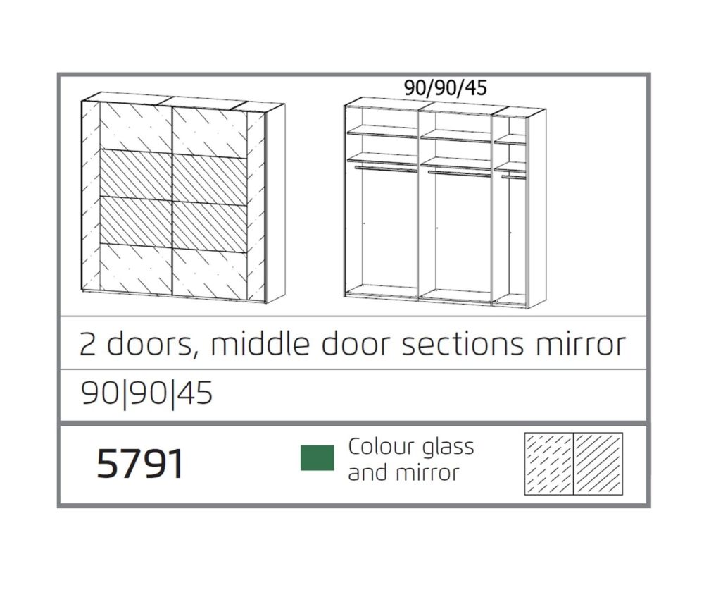 Rauch Miramar Alpine White Carcase with Crystal White Glass 2 Sliding Middle Mirror Door wardrobe(W226cm)