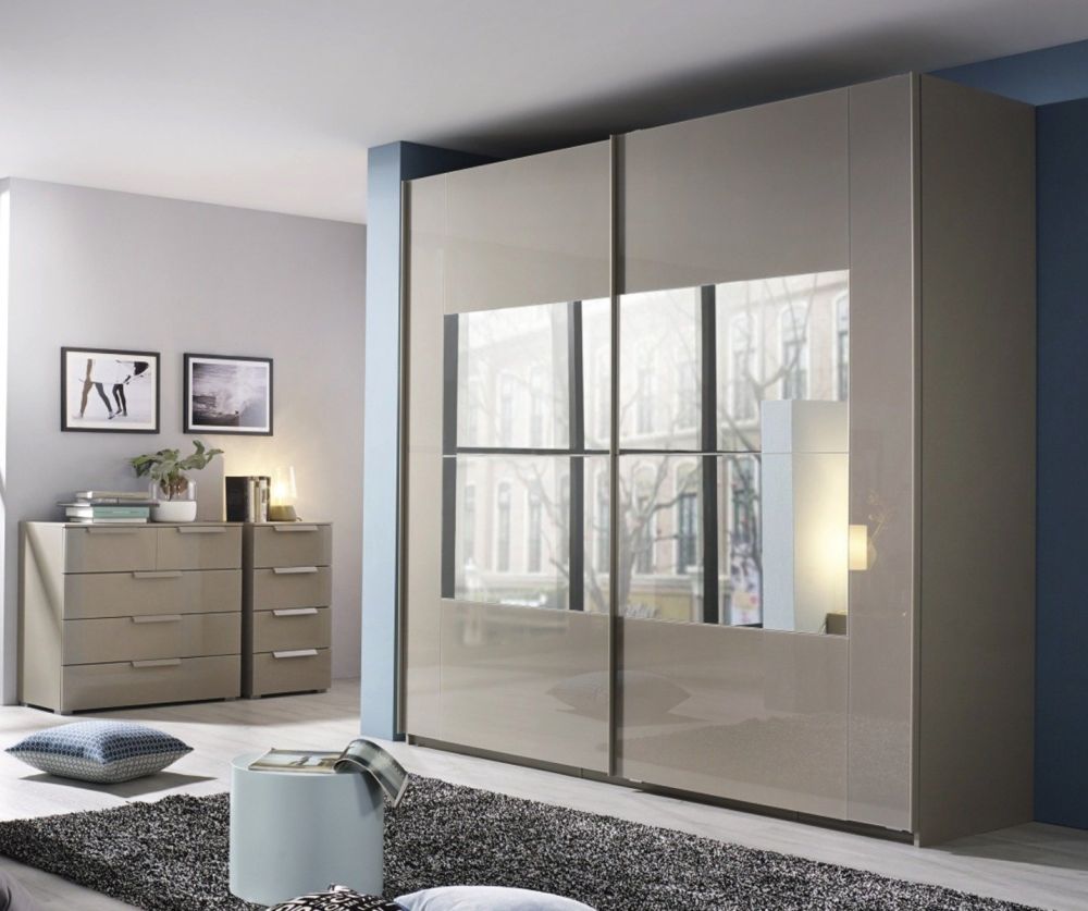 Rauch Miramar Silk Grey Carcase with Silk Grey Glass 2 Sliding Middle Mirror Door Wardrobe(W271cm)