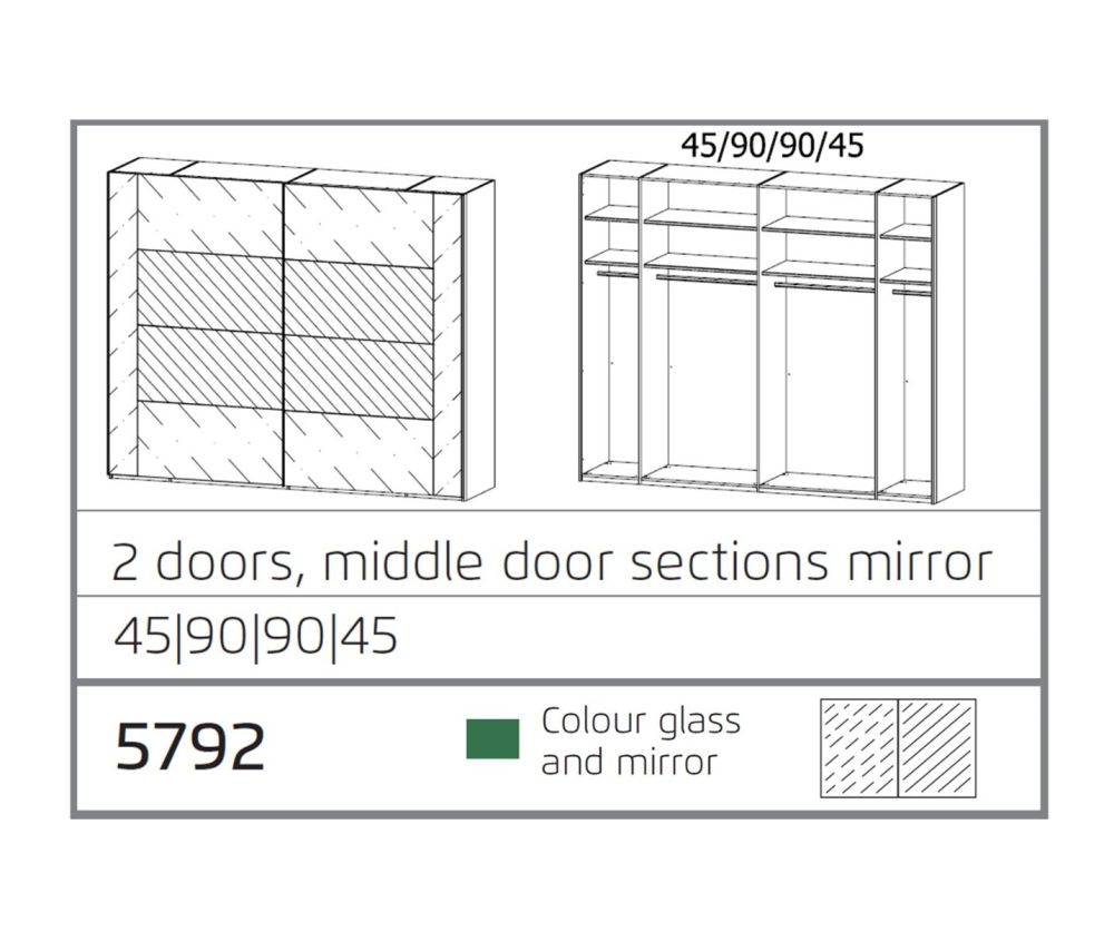 Rauch Miramar Alpine White Carcase with Crystal White Glass 2 Sliding Middle Mirror Door Wardrobe(W271cm)