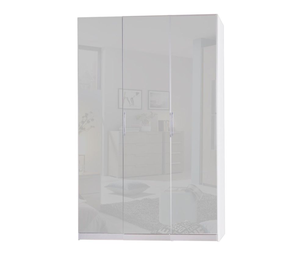 Rauch Miramar Alpine White Carcase with Crystal White Glass Front 3 Door Wardrobe