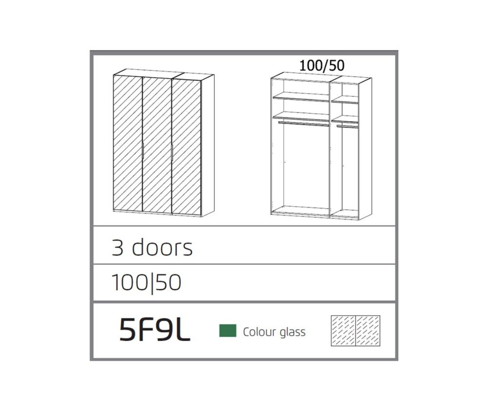 Rauch Miramar Alpine White Carcase with Crystal White Glass Front 3 Door Wardrobe