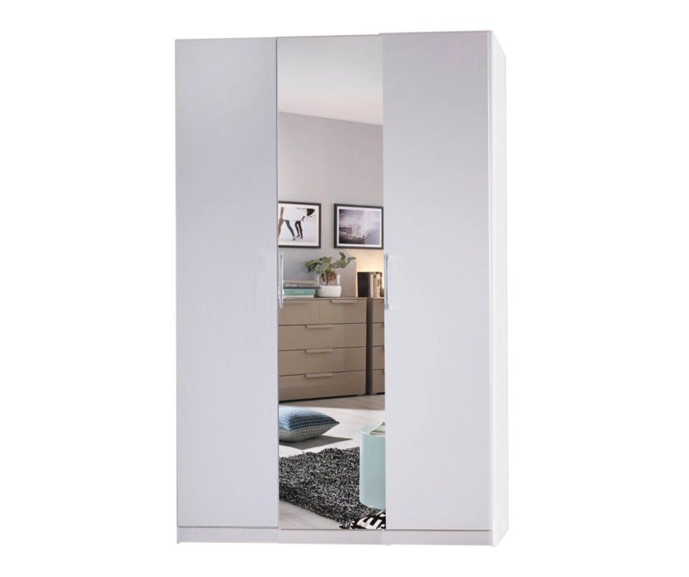 Rauch Miramar Alpine White Carcase with Crystal White Glass Front 3 Door 1 Mirror Wardrobe